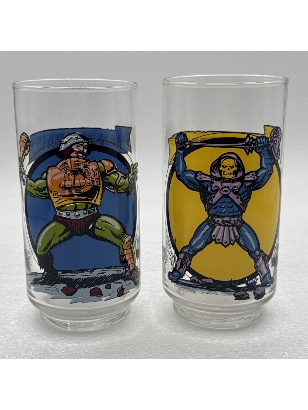 Vintage Set 2 MOTU Mattel 1983 Skeletor & Man At Arms Drinking Glasses Libbey